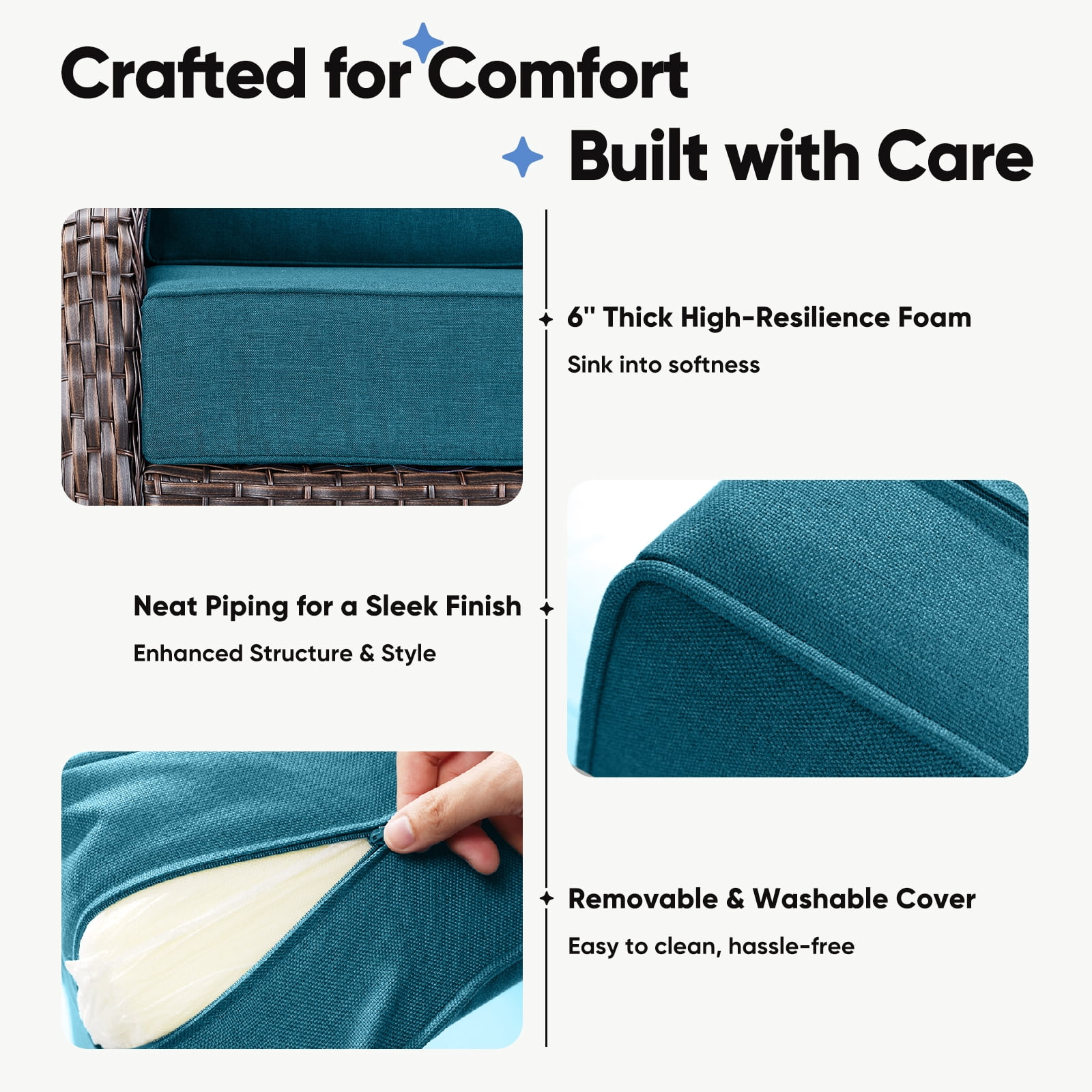 Giantfurnni Luxury Outdoor Deep Seat Cushion 22 X 24 X 6 inch Replacement Cushions for Patio Furniture, Dark Green