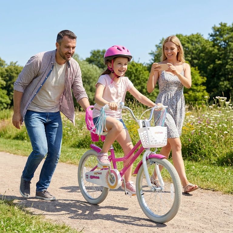 Costway Girls Bike, 20” Kids Bicycle with Basket, Doll Seat