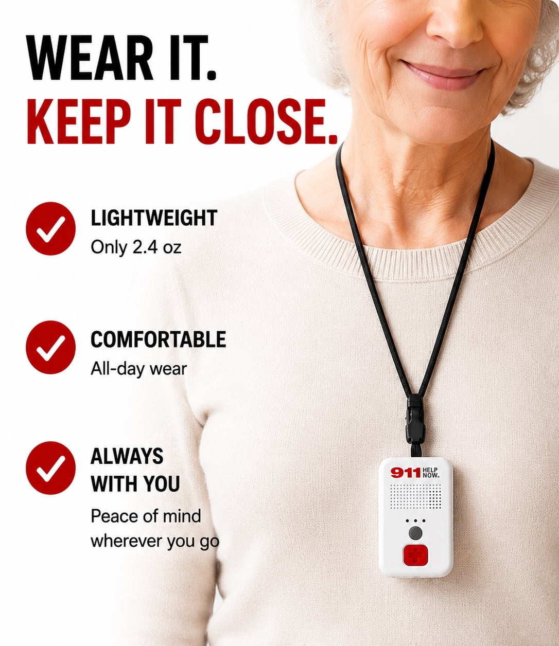 911 Help Now - No Monthly Fees Ever - One-Touch Direct Connect, Emergency Communicator Pendant Medical Alert