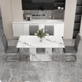 thumbnail image 3 of NYEESS Modern Dining Table Set for 4, 63" White Faux Marble MDF Table and 4 Dark Gray PU Leather Chairs with Silver Metal Legs, Rectangular Dinner Table Set for Home, 3 of 10