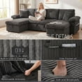 thumbnail image 4 of 113" Sectional Couch with Storage Chaise, 4 Seater Sectional Sofa for Living Room, Corduroy Sleeper Sofa Bed with Pull Out Couch, Adjustable Backrest, Side Pocket & USB Charging Ports (Dark Grey), 4 of 8