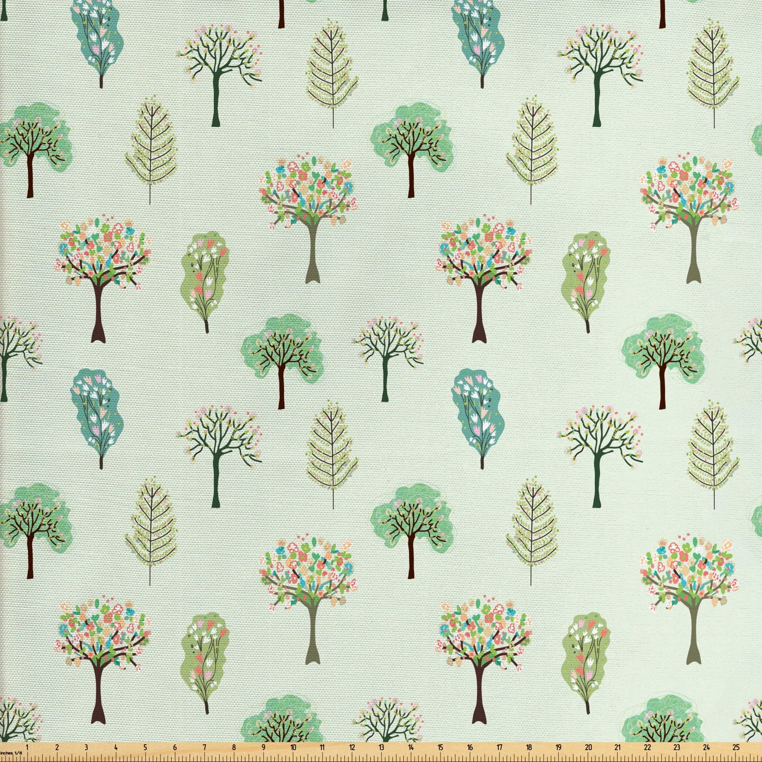 Woodland Fabric by The Yard, Repeating Pastel Themed Pattern with