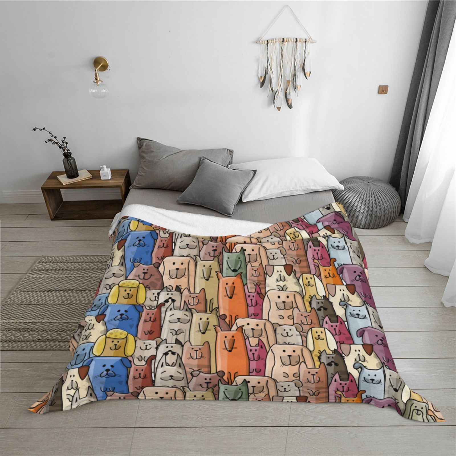 Throw Blanket for Couch - Funny Dogs Family Soft Comfy Lightweight Cozy Warm Throw Blanket, Fuzzy Plush Flannel Blanket & Throws for Sofa and Bed All Season