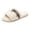 White, variant on Women's Faux Furry Slide Sandal Comfortable Open Toe House Slippers Non Slip Floral Bell Decor Walking Shoes Black Size 6