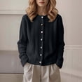 thumbnail image 3 of Kureaily Round Neck Colorful Button Knitted Cardigan Sweater Open Front Long Sleeve Casual Outwear Cozy Lightweight Pullover Top For Daily Wear Loose Cardigan Coats, 3 of 5