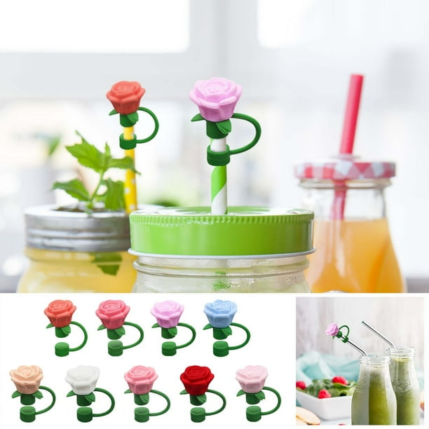 Tapón para pajitas de rosa para pajitas de 10 mm • Accesorio para la tapa de flores • Material de grado alimentario • Previene impurezas • Fácil de limpiar • Decoración de bebidas coloridas •