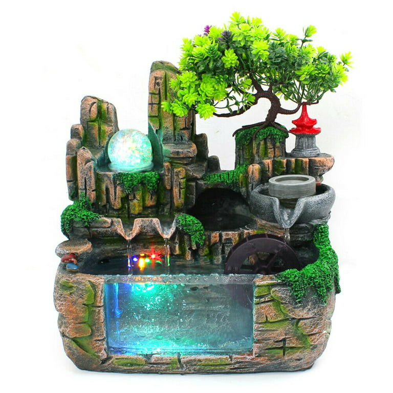 Miumaeov Tabletop Water Fountain Indoor Waterfall with LED Light Ring Backflow Incense Holder Deer & Mister Tabletop Water Fountains Feng Shui Decor
