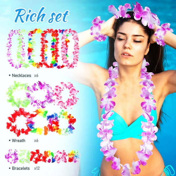 TABLETREANDS 6Jgo Kit De Accesorios Hawaianos Clásicos Para Fiesta Luau Con Collares Y Multicolor