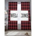 thumbnail image 2 of Welcome Red Sheer Curtains 96 inches Long 2 Panels Set Black Buffalo Check Plaid Tiers Sheers Rod Pocket Small Window Short Curtains for Kitchen Cafe, Each 52" W x 96" L, 2 of 7