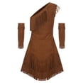 thumbnail image 7 of dPois Womens Ancient Greek Warrior Princess Costume Faux Suede Tassel Fringe Dress with Sleeves Brown XL, 7 of 7