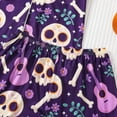 thumbnail image 6 of Matching Pajama Set for Women Halloween Classic Pajama Set Pumpkin Ghost Bat Print Short Sleeve Button Down Collared Shirt and Relaxed Fit Shorts Women's Sleepwear Purple S, 6 of 7