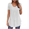 thumbnail image 1 of Camisetas Casuales de Mujer Cuello Redondo de Color Sólido con Diseño de Manga de Botón Ahuecado, Camiseta de Verano Ligera para Uso Diario, 1 of 9