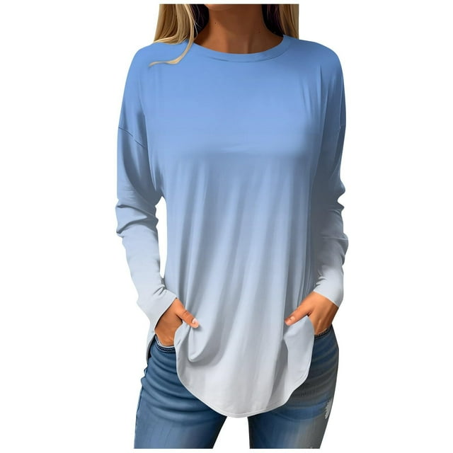 Birdeem Womens Round Neck Printing Fall Blouses Fashion Smocked Long Sleeve Shirts Tops