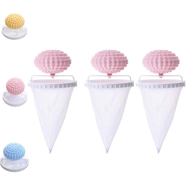 Vortexes Float Hair and Lint Catcher, 3pcs Washing Machine Hair Filter Mesh Bags, Floating Lint Catcher for Washing Machine, Hair Remover for Laundry,Removes Pet Fur from Clothes (Pink)