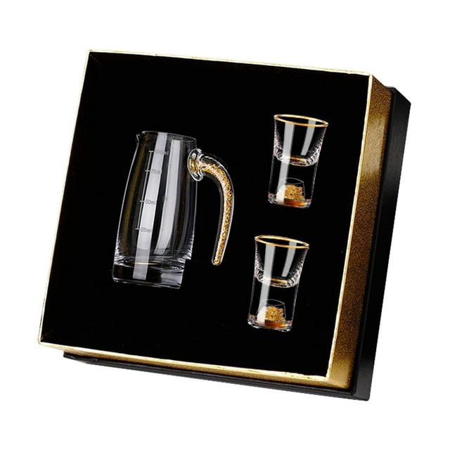 Juegos de jarras de cristal con vertedor, dispensador de cristal resistente, para regalo de lujo para el hogar 2 copas de hojas de oro