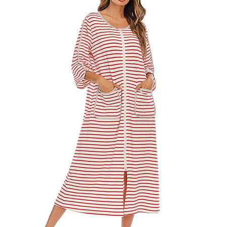 

JNGSA Robes For Women Terry Cloth Robes For Women Women s Winter Warm Nightgown Autumn And Winter Nightdress Zip With Pokets Loose Pajamas Clearance