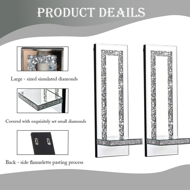 Crystal Crush Diamond Wall Sconces, Silver Mirrored Set of 2 photo 5