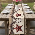thumbnail image 4 of Farmhouse American Table Runner, Country Star Berries Vintage Wood Grain Cotton Linen Kitchen Table Decoration Washable Dining Tabletop Runners for Home Party Decor 18x72 Inches, 4 of 9