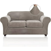 Velvet Loveseat Slipcover, 3 Piece Set for 2 Cushion Couches, Washable Stretch Sofa Cover for Pet Owners, Protects Against Stains and Wear in Family Rooms and Apartments, Brown