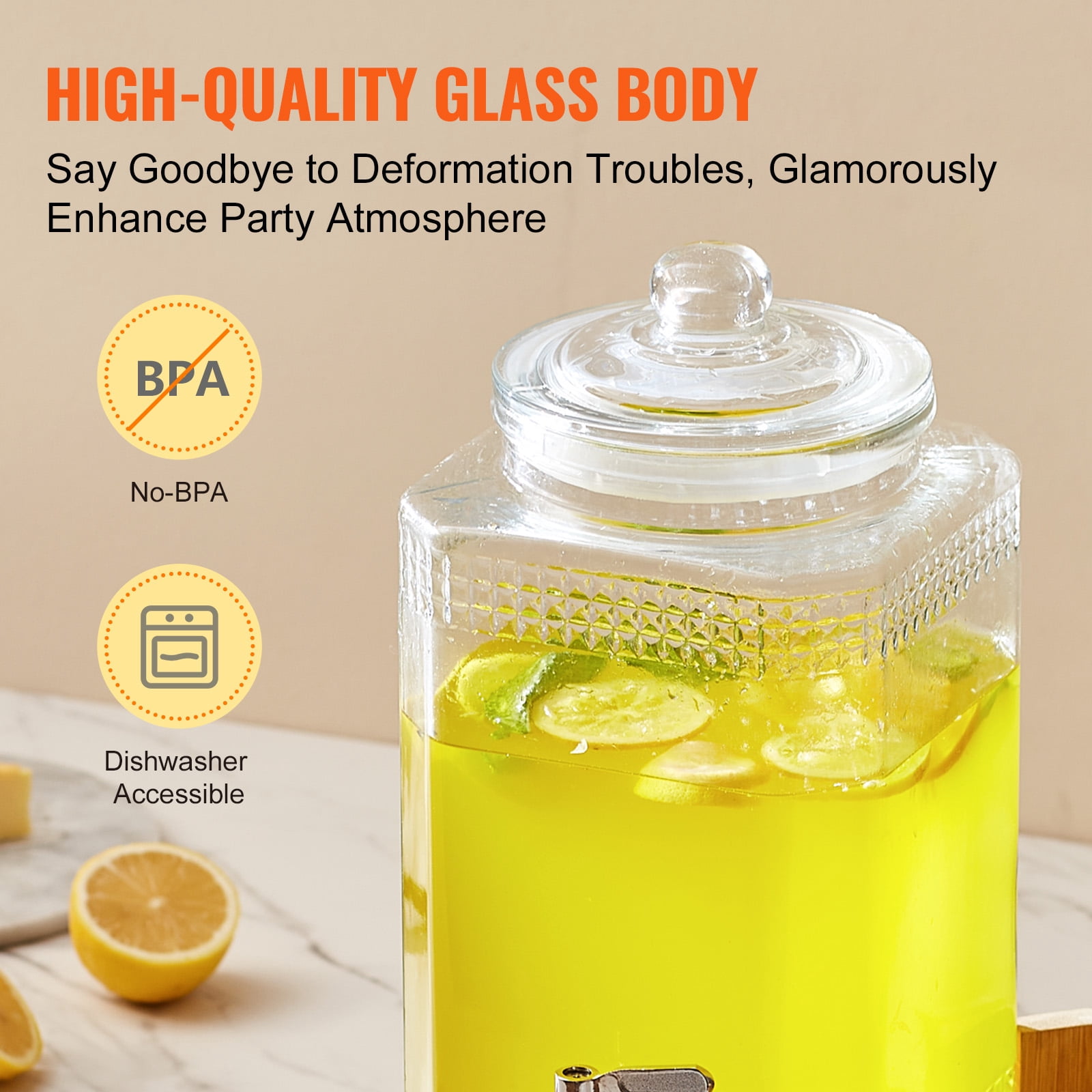 VEVOR Beverage Dispenser, 1.5 Gallon Drink Dispensers for Parties, 2PC,Glass Juice Dispenser with Stand,Stainless Steel Spigot,Iced Tea Lemonade Juice Water Dispenser,for Restaurants,Hotels,Parties