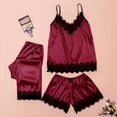thumbnail image 2 of Oalirro Summer Pajamas for Women Casual Short Sleeve Top with Shorts Homewear 2 Piece Pjs Shorts Set Wine,XL, 2 of 5