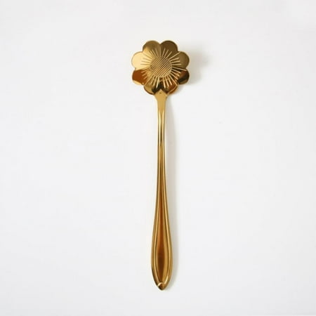 

Kitchen Dessert Spoon Stainless Steel Coffee Milk Spoon With Flower Head Long Handle Spoon Gold-plated Dessert Spoon