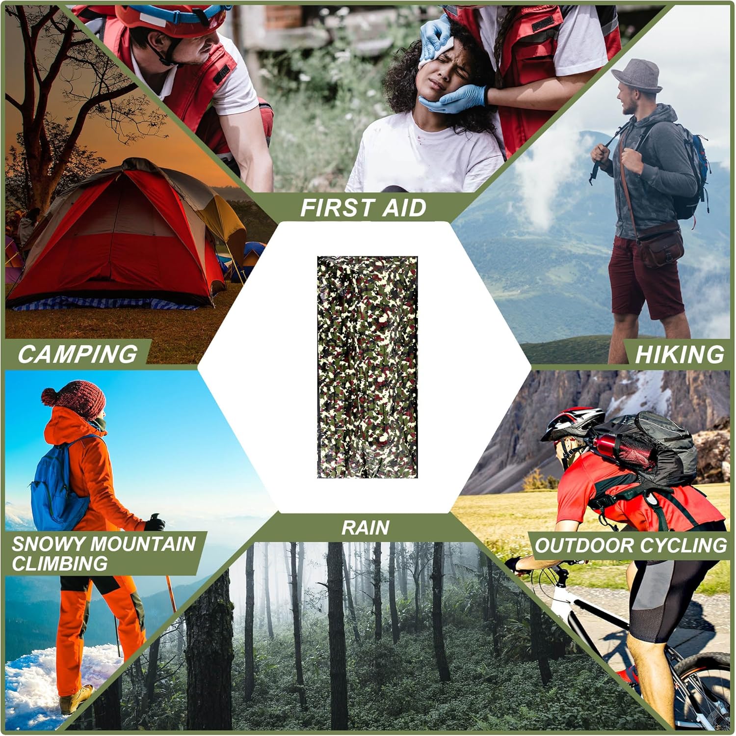 Camo Emergency Sleeping Bags Camo Blankets Emergency Shelter Survival Gear Portable Lightweight Thermal Bivy Sack Waterproof for Outdoor Camping Hiking Homeless Shelter