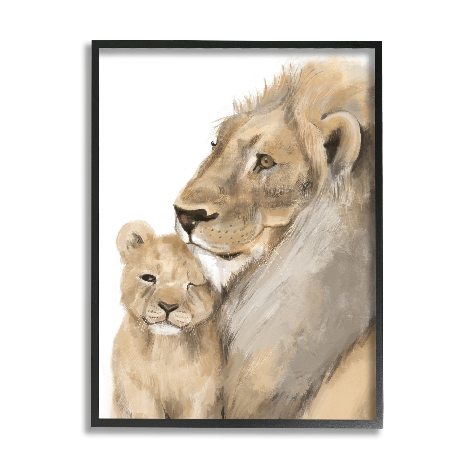 Stupell Industries Lion Cub and King Safari Animal Portrait Black Framed, 16 x 20, Design by Daphne Polselli