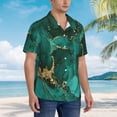 thumbnail image 3 of Sikiie Green Gold Glitter Print Men's Hawaiian Shirt, Summer Beach Button Pocket Short Sleeve T-Shirt,XX-Large, 3 of 7