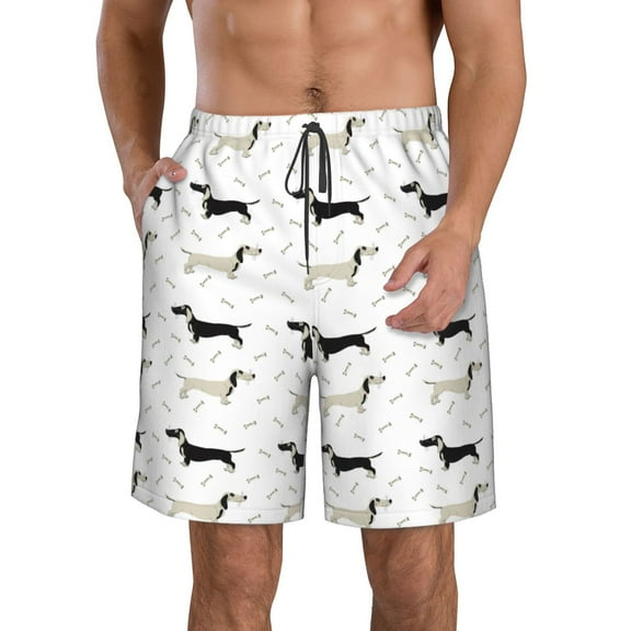 Logiee Dachshund Dog Print Mens Swim Trunks Quick Dry Board Shorts,Breathable Hawaii Beach Shorts Swimwear Bathing Suits-Medium