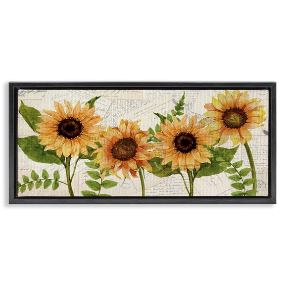 Stupell Industries Shabby Chic Sunflowers and Vintage Postcards Black Floating Frame Canvas Art, 25 x 11, by Kim Allen