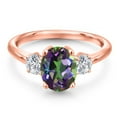 thumbnail image 3 of Gem Stone King 18K Rose Gold Plated Silver Green Mystic Topaz and Lab Grown Diamond Engagement Ring for Women | 2.84 Cttw | Oval 9X7MM | Gemstone November Birthstone | Size 9, 3 of 6
