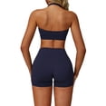 thumbnail image 2 of IBTOM CASTLE Workout Sets for Women Square Neck Halter Sports Bra High Waist Biker Shorts 2 Piece Gym Yoga Outfits M Blue, 2 of 7