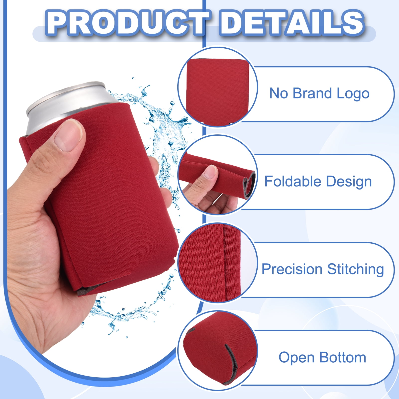Uxcell 20Pcs Beer Can Coolers Covers, Neoprene Blank Drink Cooler Sleeves Collapsible Insulated Reusable Soda Cover for 10oz Bottles Seltzer DIY Weddings Beach Picnic Party, Red