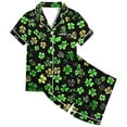 thumbnail image 5 of Odeerbi 2-12 Years Toddler Boys Girls Summer St. Patrick's Day Satin Pajamas Notched Lapel Short Sleeve Loungewear Shorts Set Sleepwear Solid Color Pajama Sets Toddler Boys Girls Clothes, 5 of 5