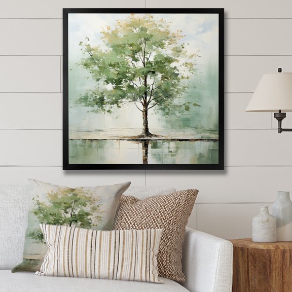 Designart "American Basswood Wildlife in Green III" Landscapes Framed Wall Art Decor - Country Green Tree Hallway Framed Wall Art Decor