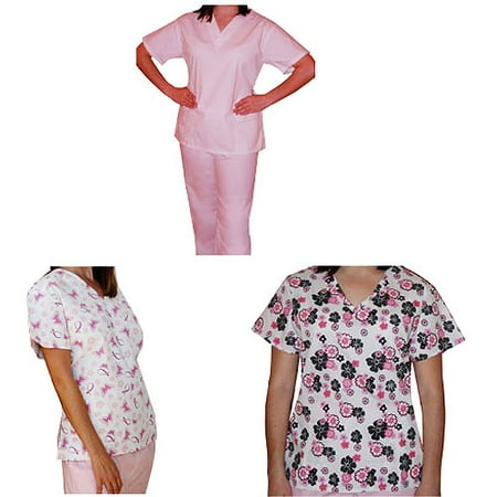 Medgear Scrub 4-Piece Combo Pack - Dotted Flowers, Pink, Dare to Care