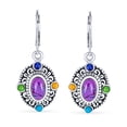 thumbnail image 2 of Bling Jewelry Womens Western Multicolor Dangle Gemstone Earrings Purple Turquoise Sterling Silver, 2 of 5