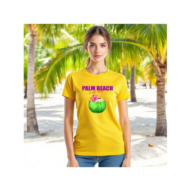Playera Blusa De Palm Beach Surf Club – Vibra Tropical con Sabor a Coco Color Amarillo Talla Grande Marca Emil SaEs