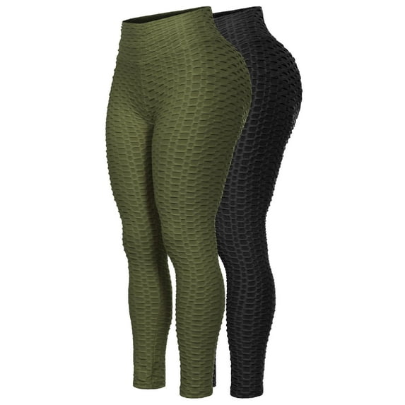 MixMatchy Women's 2-Pack High Waist Textured Butt Lifting Slimming Workout Leggings Tights