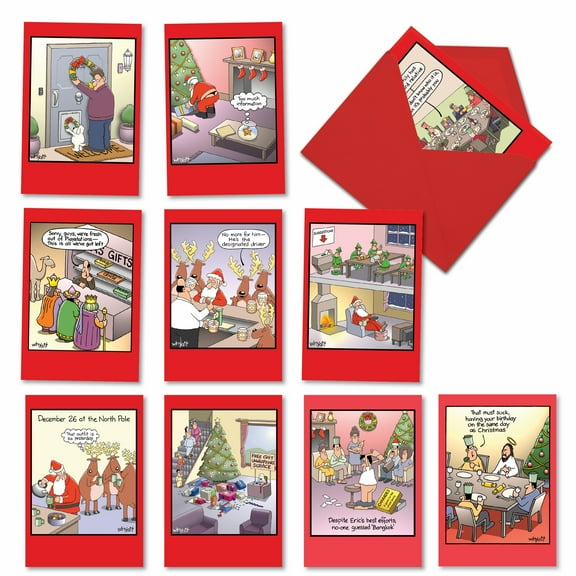 10 Pack Merry Christmas Cards With Envelopes - Xmas Crackups