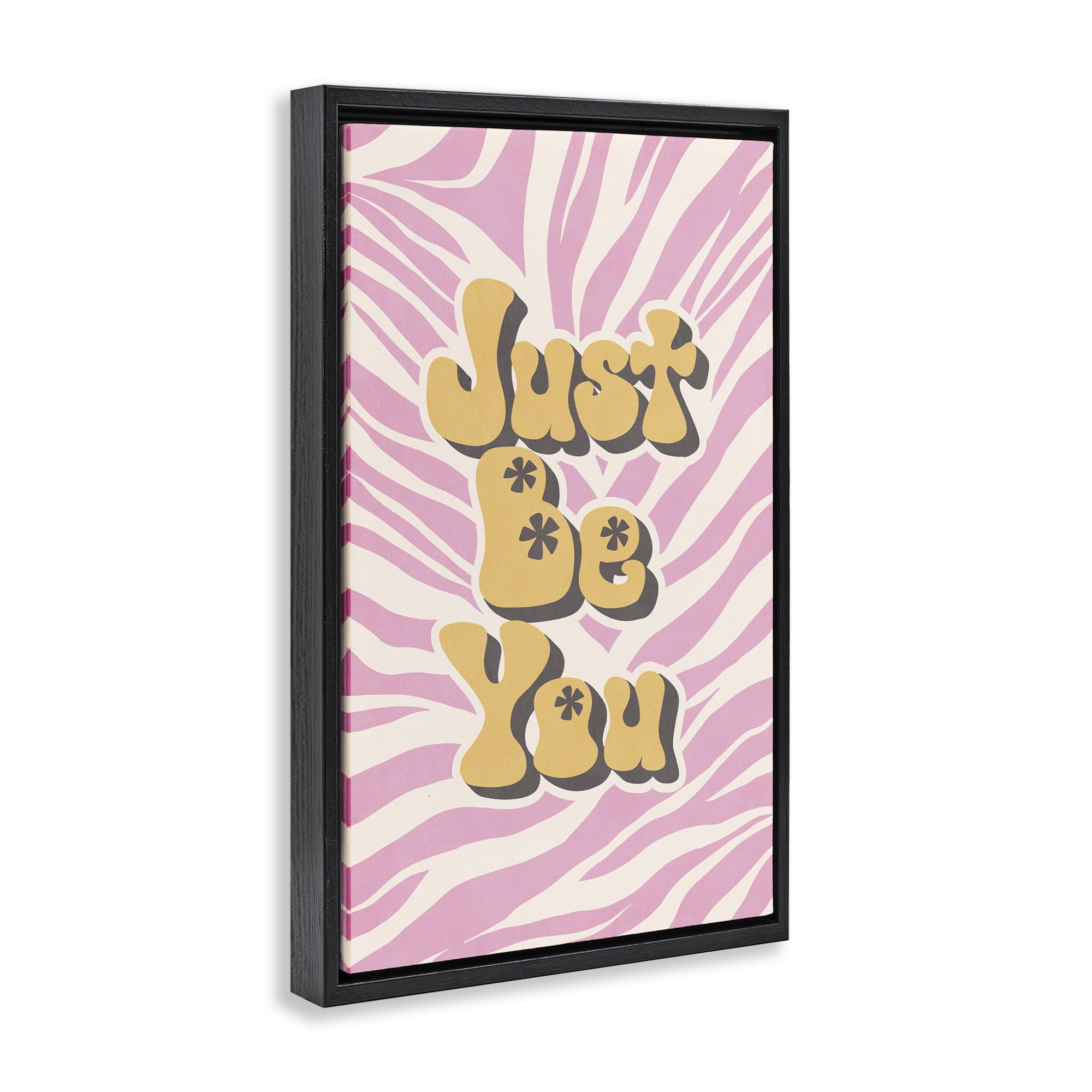 Stupell Industries Just Be You on Zebra Text & Numbers Painting Black Floater Framed Canvas Art Print Wall Art, 21 x 31