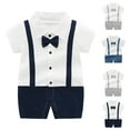 thumbnail image 4 of ZACPNCV Infant Newborn Baby Boys Gentleman Suit Bowtie Romper Color Block Short Sleeve Outfids Jumpsuit Clothes Baby Bodysuits Gray 12-18 Months, 4 of 4