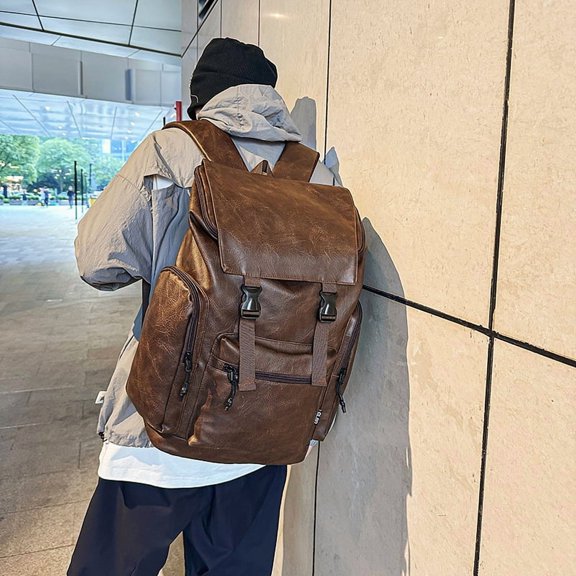 Retro Men's Leather Cowhide Women's Computer Backpack Frosted,Brown