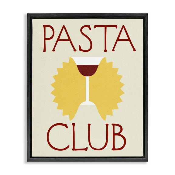Stupell Industries Pasta Club with Wine Food & Beverage Painting Black Floater Framed Canvas Art Print Wall Art, 17 x 21