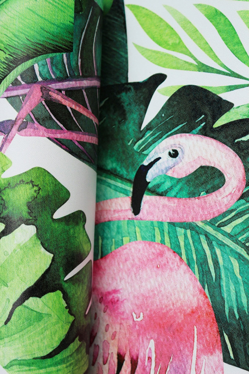 Watercolor Flamingo Tropical Peel and Stick Wallpaper Removable Green/Pink Vinyl Self Adhesive Shelf Liner 17.7in x 9.8ft