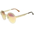 thumbnail image 3 of sunglassLA Unisex Modern Metal Half-Frame Color Mirrored Lens Round Sunglasses (Gold / Pink Mirror) - 55mm, 3 of 4