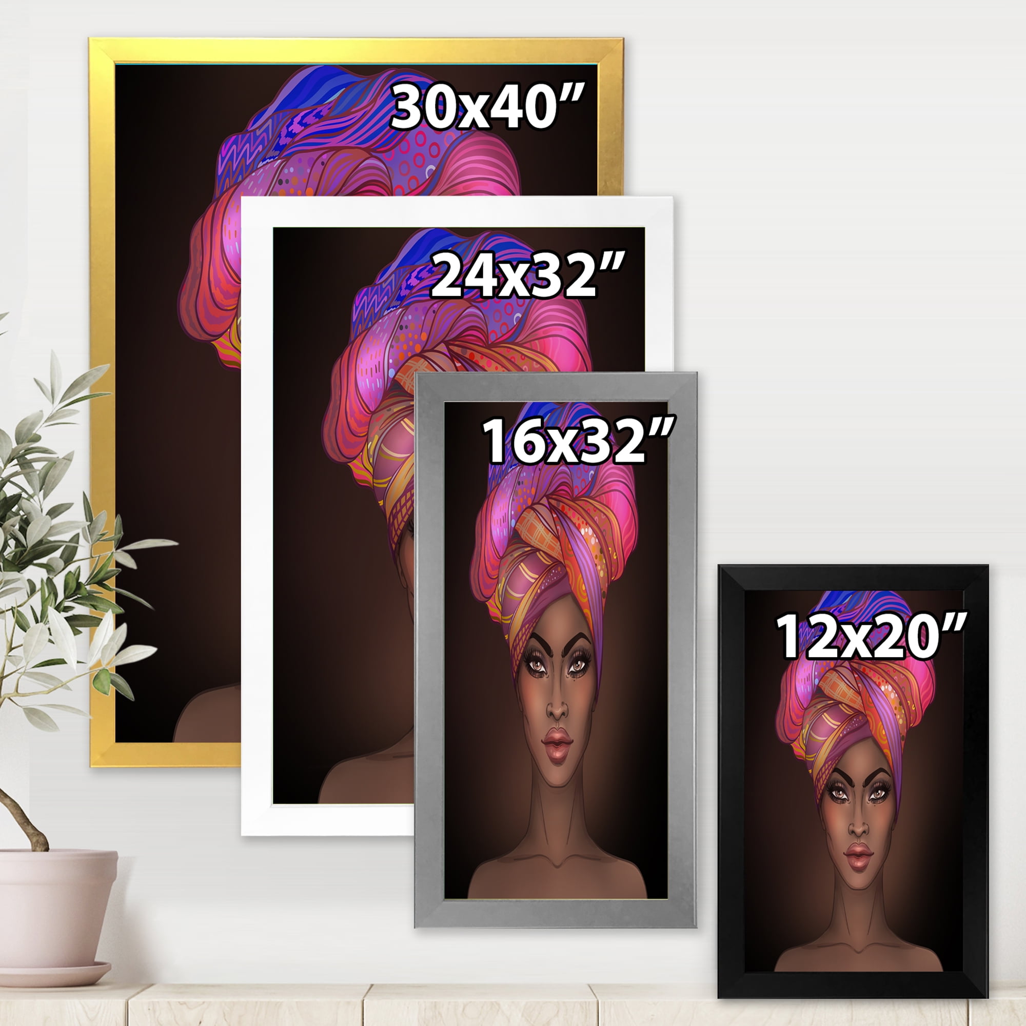 Designart 'African American Woman Portrait with Turban VI' Modern Framed Art Print