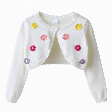 Xyant Girls Cardigan Sweater Toddler Bolero Shrug Kids Long Sleeve Dress Up Button Closure Cropped Jacket Tops Toddler Girl Fall Sweater (White 13-14 Years)