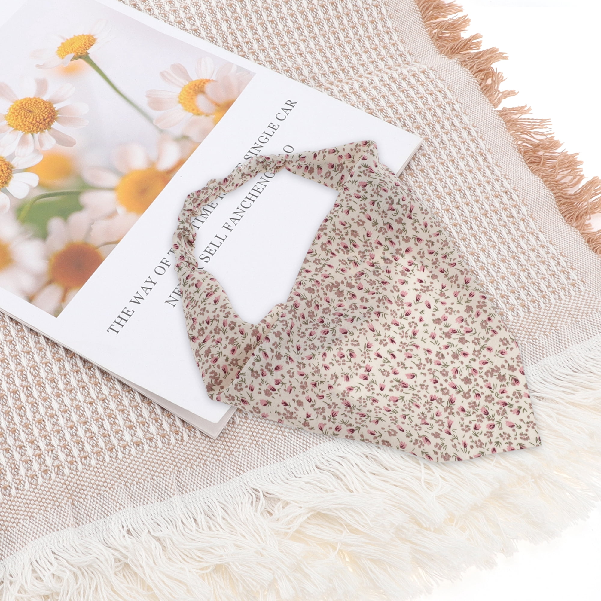 Unique Bargains 1pc Stylish Ditsy Floral Headwrap 9.25''x8.86'' Beige